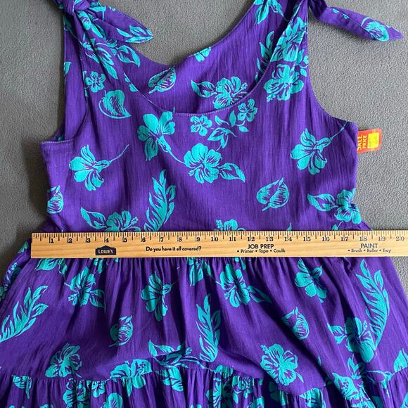 Vtg 80s 90s Two Potato Aloha Floral Midi Tiered Tie Shoulder Dress M Resort Wear - Picture 12 of 16